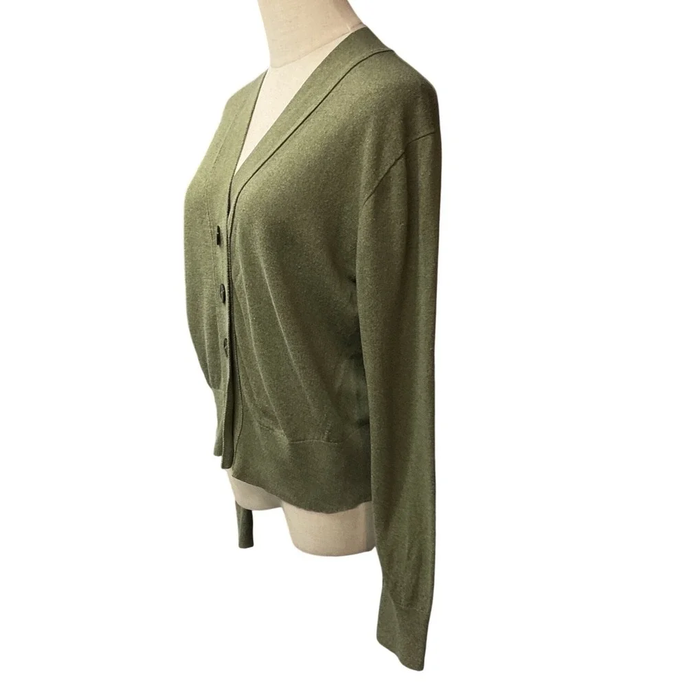 J. Crew Women's V Neck Button Front Long Sleeve Knitted Cardigan Green Sz Medium